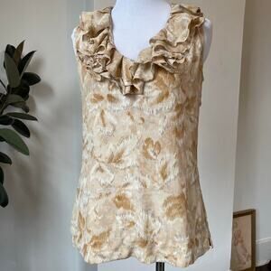 Talbots Silk Ruffle Collar Sleeveless Floral Watercolor Blouse